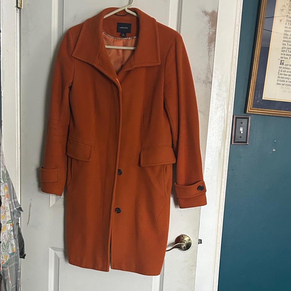 Lands End Wool and Cashmere Orange Coat